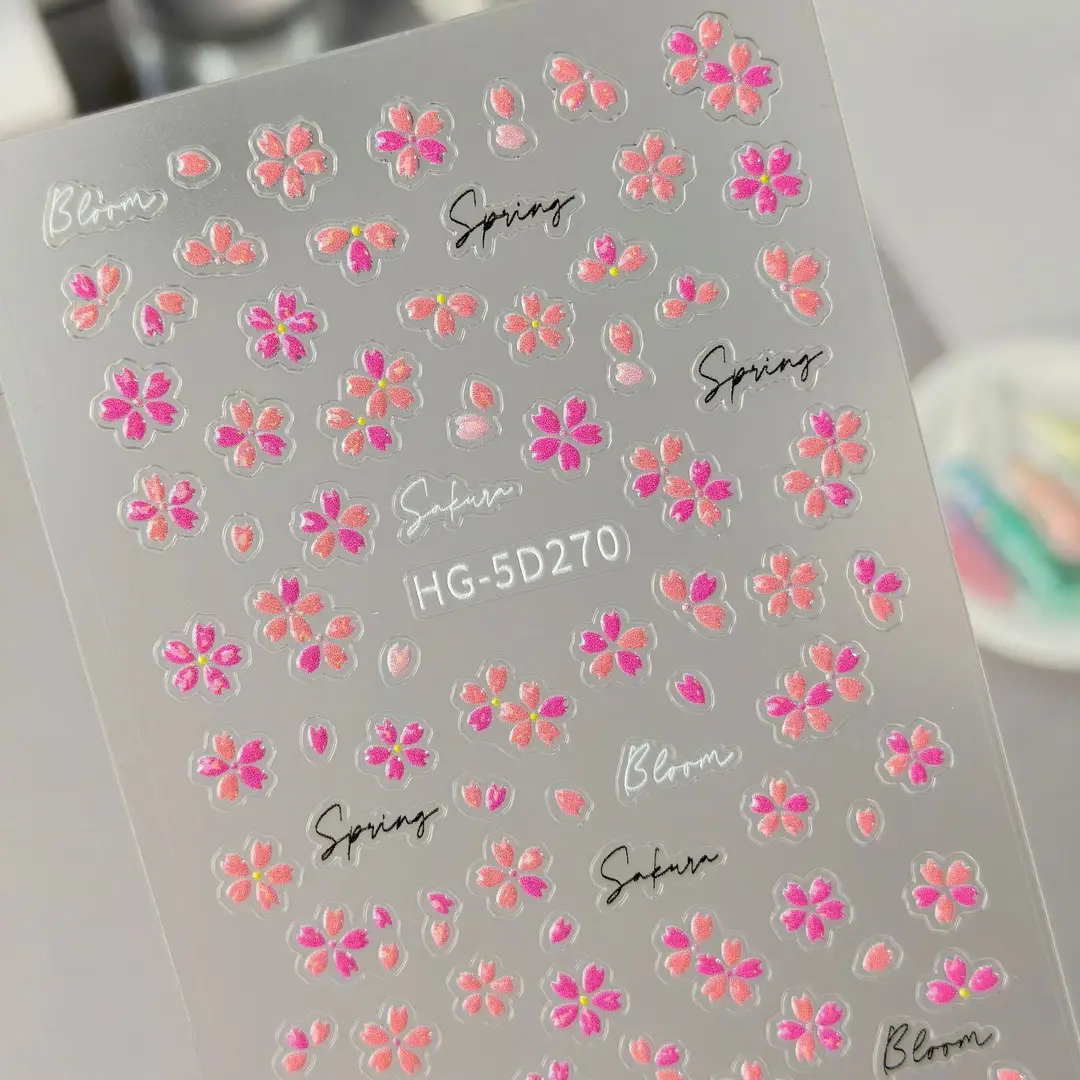 Spring Colorful Flower Nail Stickers, Various Mixed Designs, 3D Waterproof Flower 5D Embossed Nail Stickers, Hg Model — feature 16