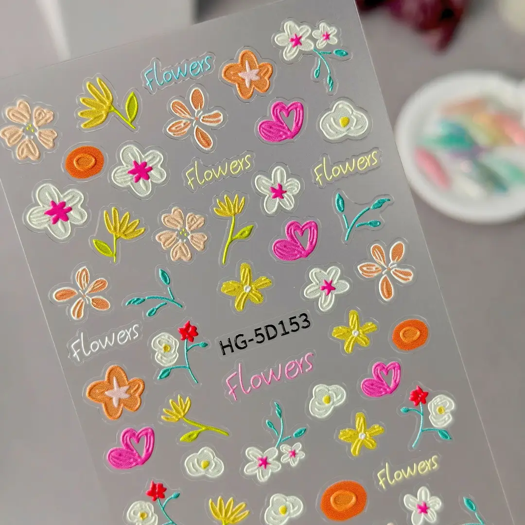 Spring Colorful Flower Nail Stickers, Various Mixed Designs, 3D Waterproof Flower 5D Embossed Nail Stickers, Hg Model — feature 4