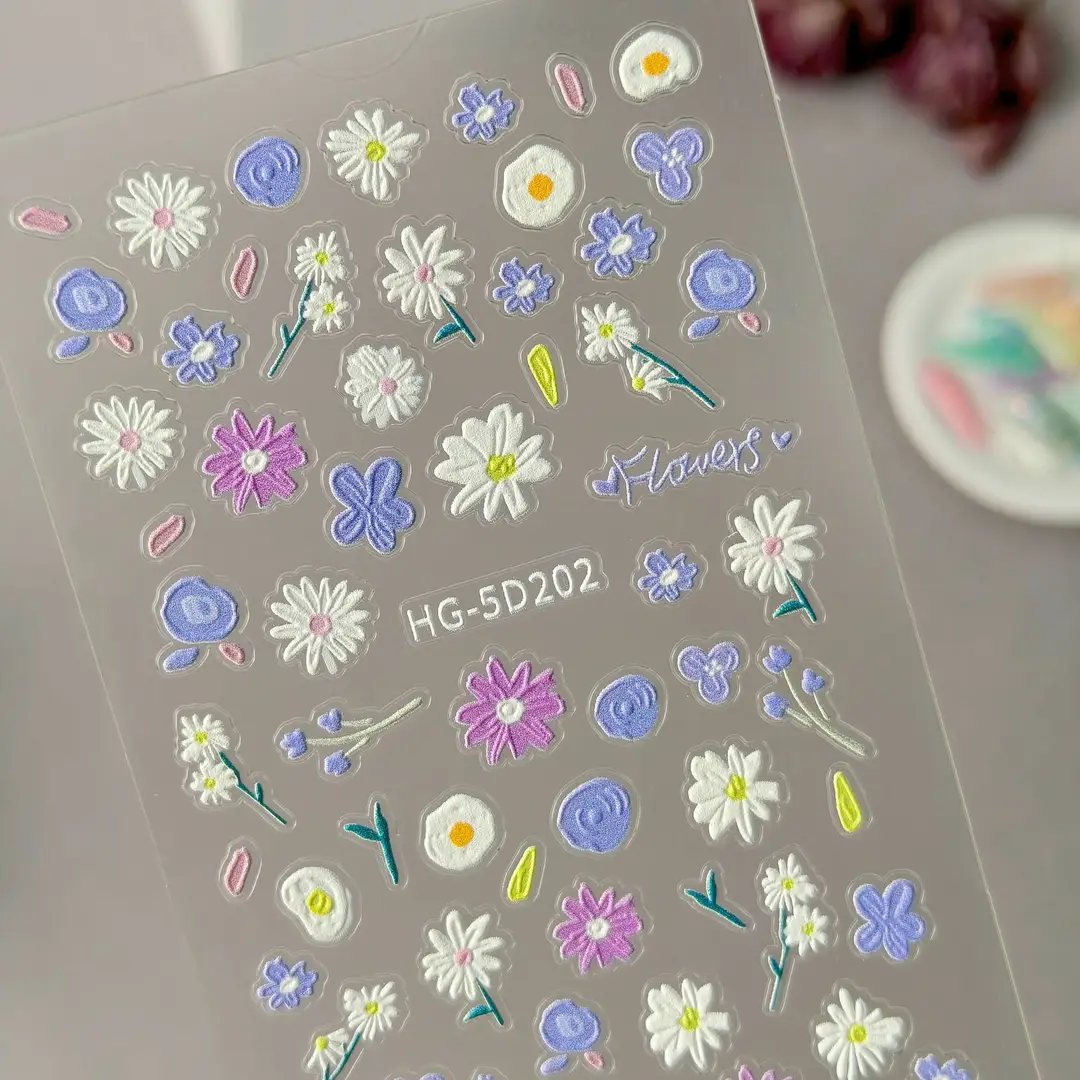 Spring Colorful Flower Nail Stickers, Various Mixed Designs, 3D Waterproof Flower 5D Embossed Nail Stickers, Hg Model — feature 5