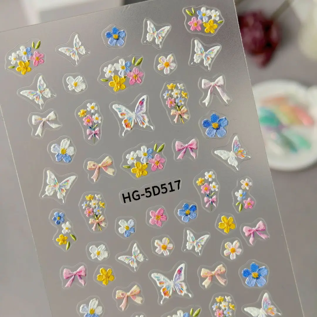 Spring Colorful Flower Nail Stickers, Various Mixed Designs, 3D Waterproof Flower 5D Embossed Nail Stickers, Hg Model — feature 6