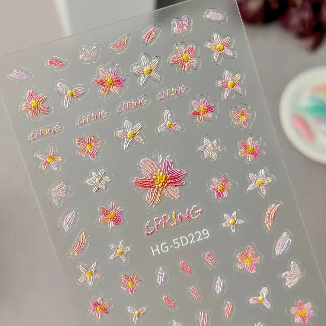 Spring Colorful Flower Nail Stickers, Various Mixed Designs, 3D Waterproof Flower 5D Embossed Nail Stickers, Hg Model — feature 7