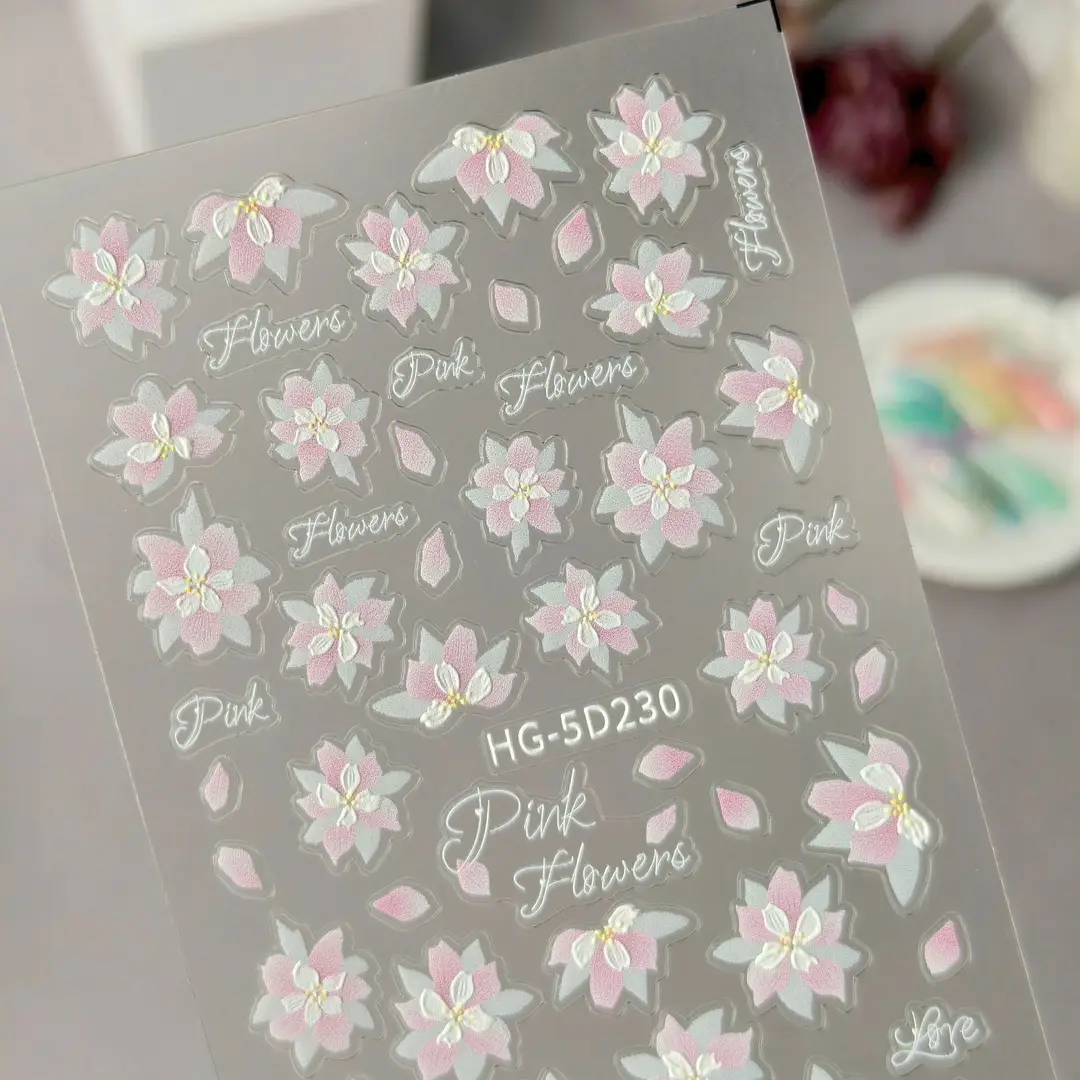 Spring Colorful Flower Nail Stickers, Various Mixed Designs, 3D Waterproof Flower 5D Embossed Nail Stickers, Hg Model — feature 8