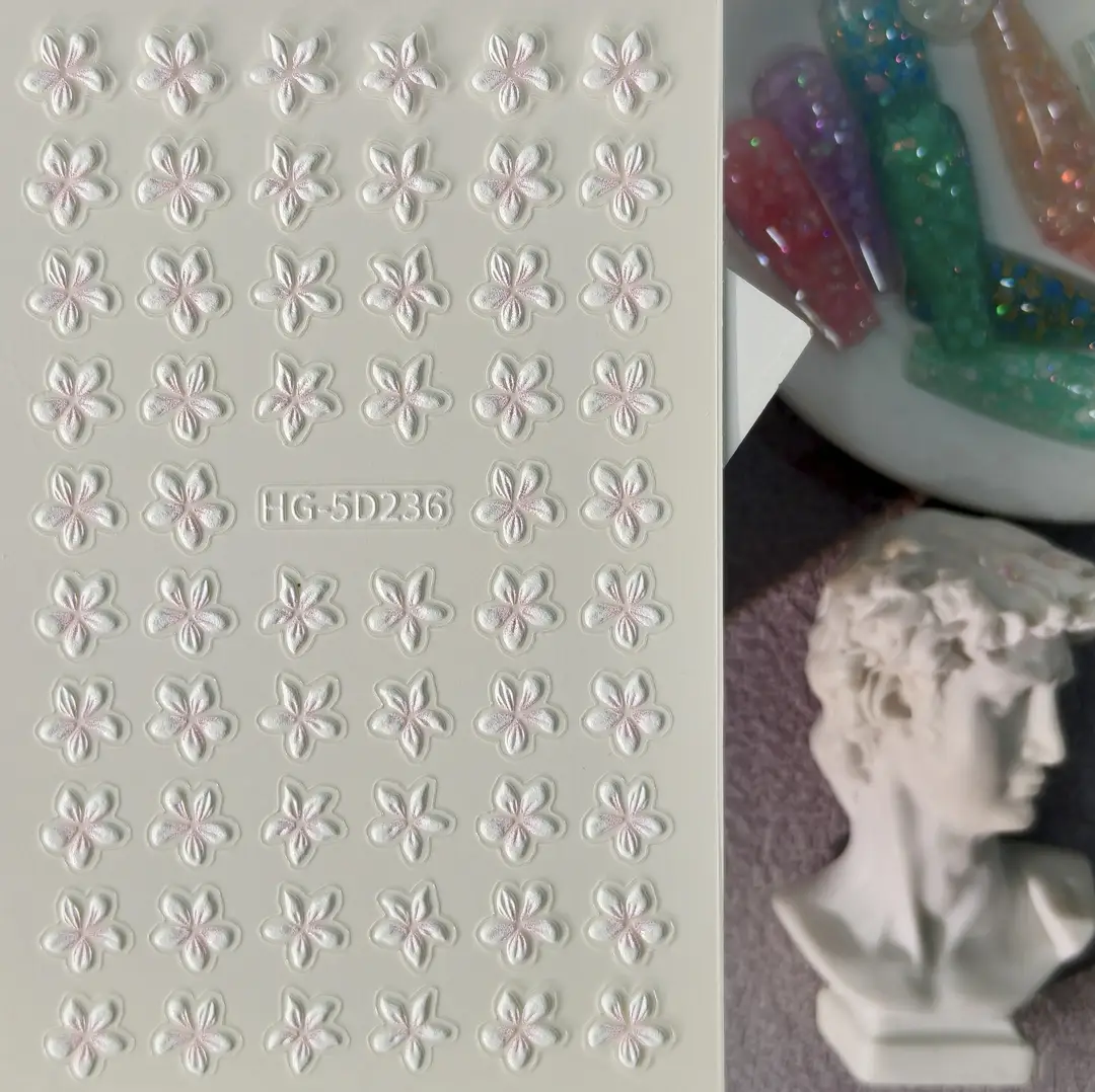 Spring Colorful Flower Nail Stickers, Various Mixed Designs, 3D Waterproof Flower 5D Embossed Nail Stickers, Hg Model
