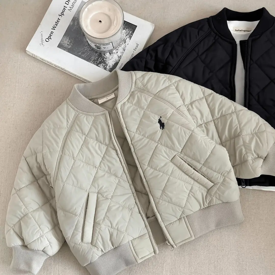 Little Bear Cotton Jacket 25 Autumn/Winter Boys and Girls Embroidered Coat Baseball Jacket Thick Solid Color Set Hooded Sweatshirt — feature 12