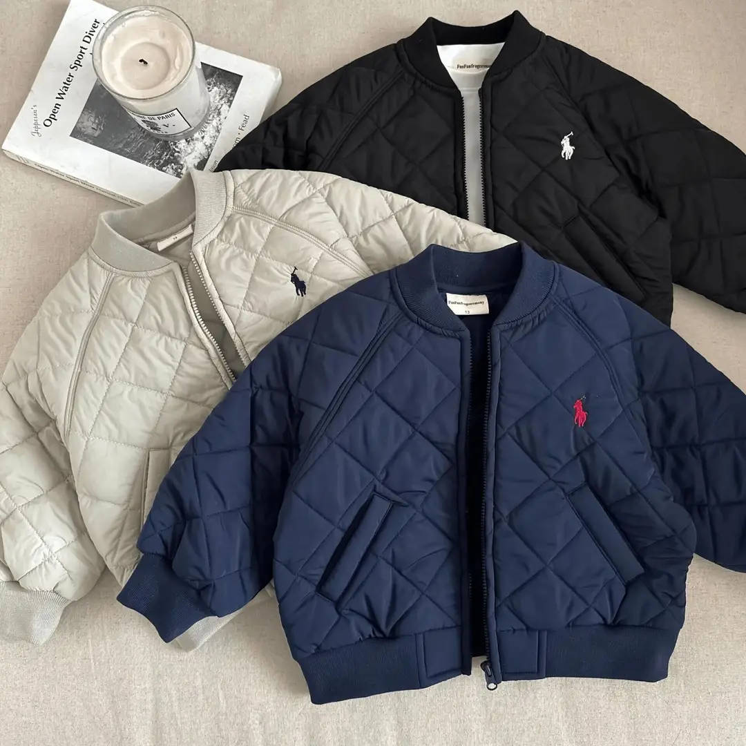 Little Bear Cotton Jacket 25 Autumn/Winter Boys and Girls Embroidered Coat Baseball Jacket Thick Solid Color Set Hooded Sweatshirt — feature 8