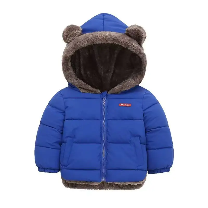 Little Bear Cotton Jacket 25 Autumn/Winter Boys and Girls Embroidered Coat Baseball Jacket Thick Solid Color Set Hooded Sweatshirt - Image 7