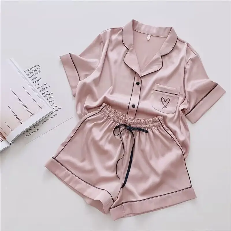 Ice Silk Pajamas for Women, Summer Short-Sleeved, Thin Silk, Sexy and Cute, Student Plus Size Home Clothes, Two-Piece Set, Summer