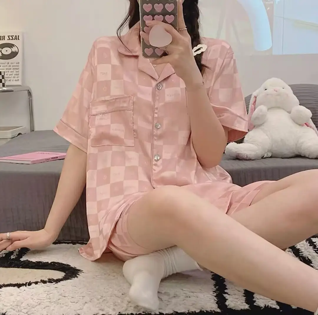 Ice Silk Pajamas for Women, Summer Short-Sleeved, Thin Silk, Sexy and Cute, Student Plus Size Home Clothes, Two-Piece Set, Summer