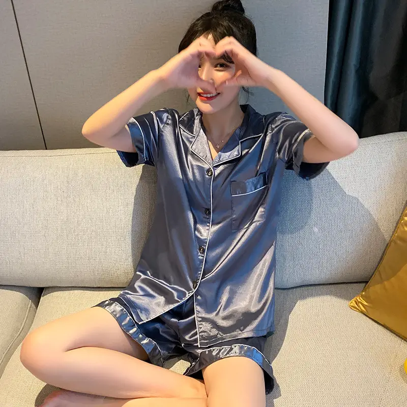 Ice Silk Pajamas for Women, Summer Short-Sleeved, Thin Silk, Sexy and Cute, Student Plus Size Home Clothes, Two-Piece Set, Summer