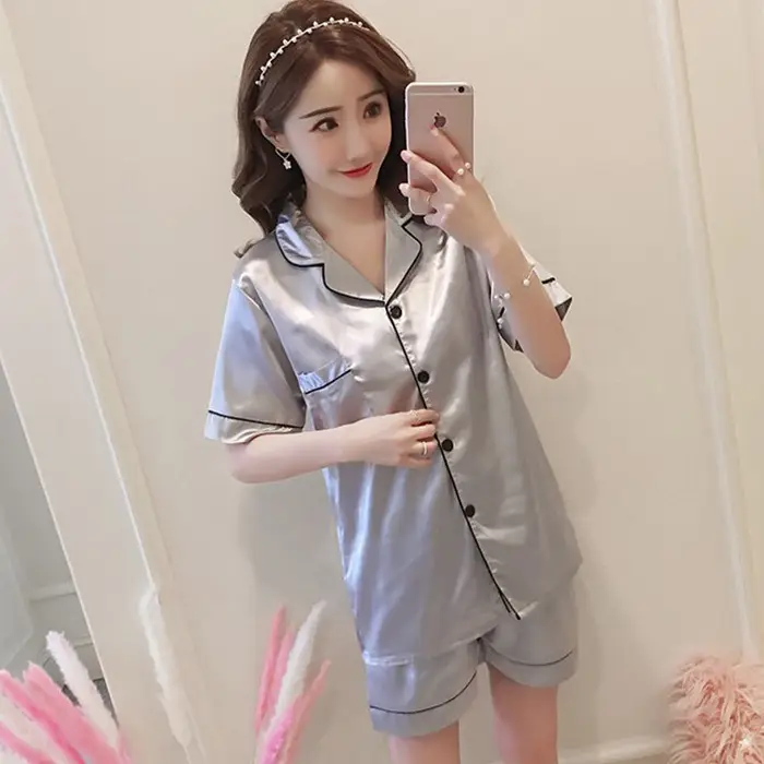 Ice Silk Pajamas for Women, Summer Short-Sleeved, Thin Silk, Sexy and Cute, Student Plus Size Home Clothes, Two-Piece Set, Summer