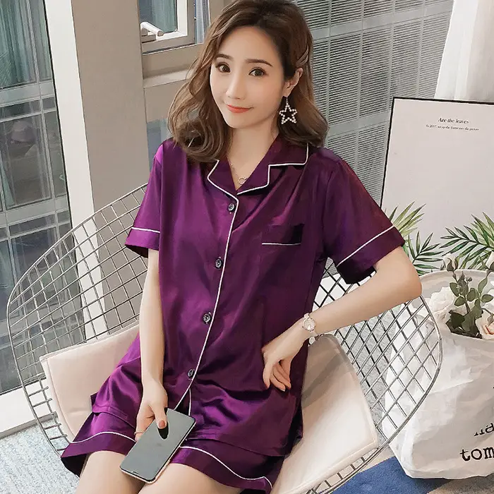 Ice Silk Pajamas for Women, Summer Short-Sleeved, Thin Silk, Sexy and Cute, Student Plus Size Home Clothes, Two-Piece Set, Summer