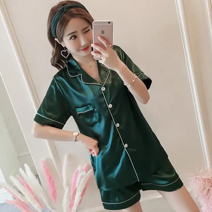 Ice Silk Pajamas for Women, Summer Short-Sleeved, Thin Silk, Sexy and Cute, Student Plus Size Home Clothes, Two-Piece Set, Summer
