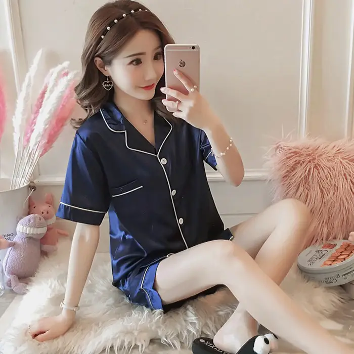 Ice Silk Pajamas for Women, Summer Short-Sleeved, Thin Silk, Sexy and Cute, Student Plus Size Home Clothes, Two-Piece Set, Summer