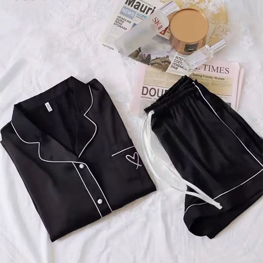 Ice Silk Pajamas for Women, Summer Short-Sleeved, Thin Silk, Sexy and Cute, Student Plus Size Home Clothes, Two-Piece Set, Summer