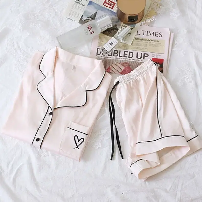 Ice Silk Pajamas for Women, Summer Short-Sleeved, Thin Silk, Sexy and Cute, Student Plus Size Home Clothes, Two-Piece Set, Summer