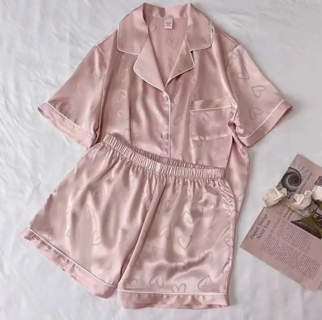 Ice Silk Pajamas for Women, Summer Short-Sleeved, Thin Silk, Sexy and Cute, Student Plus Size Home Clothes, Two-Piece Set, Summer