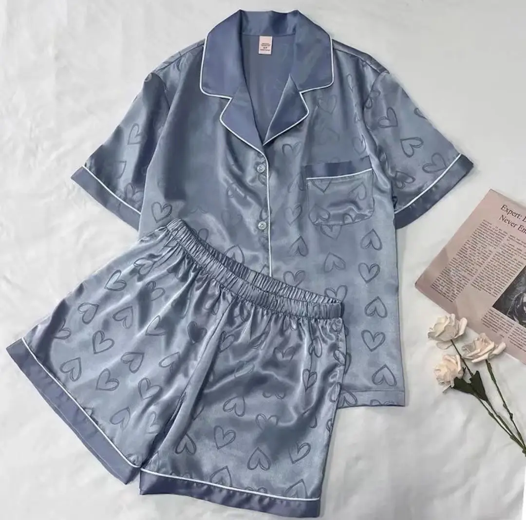 Ice Silk Pajamas for Women, Summer Short-Sleeved, Thin Silk, Sexy and Cute, Student Plus Size Home Clothes, Two-Piece Set, Summer