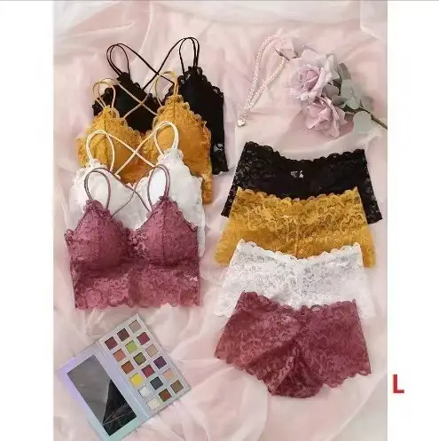 Cross-Border French-Style Bra Set, Sexy Backless Lace Trim, Wireless Bra and Panties Two-Piece Set