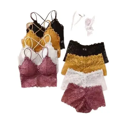 Cross-Border French-Style Bra Set, Sexy Backless Lace Trim, Wireless Bra and Panties Two-Piece Set