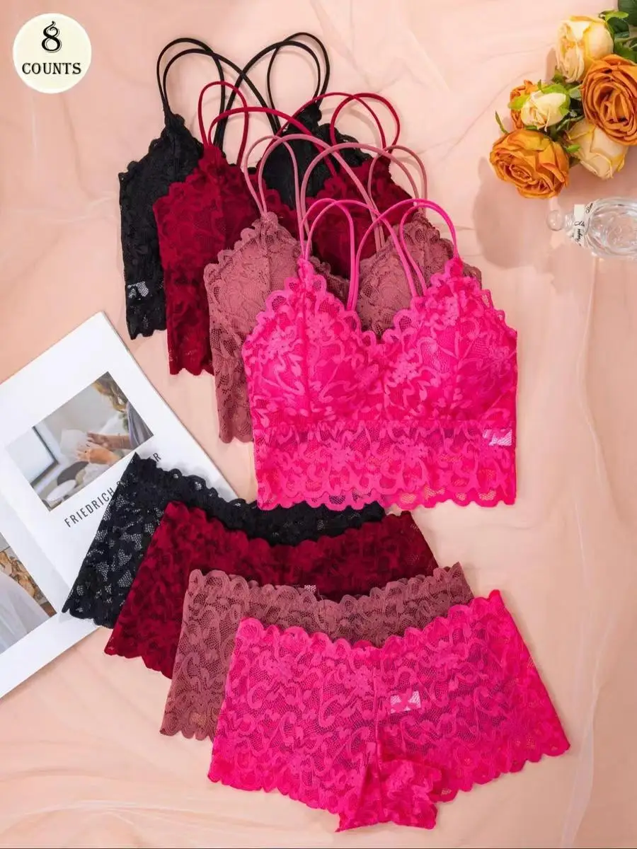 Cross-Border French-Style Bra Set, Sexy Backless Lace Trim, Wireless Bra and Panties Two-Piece Set — feature 1