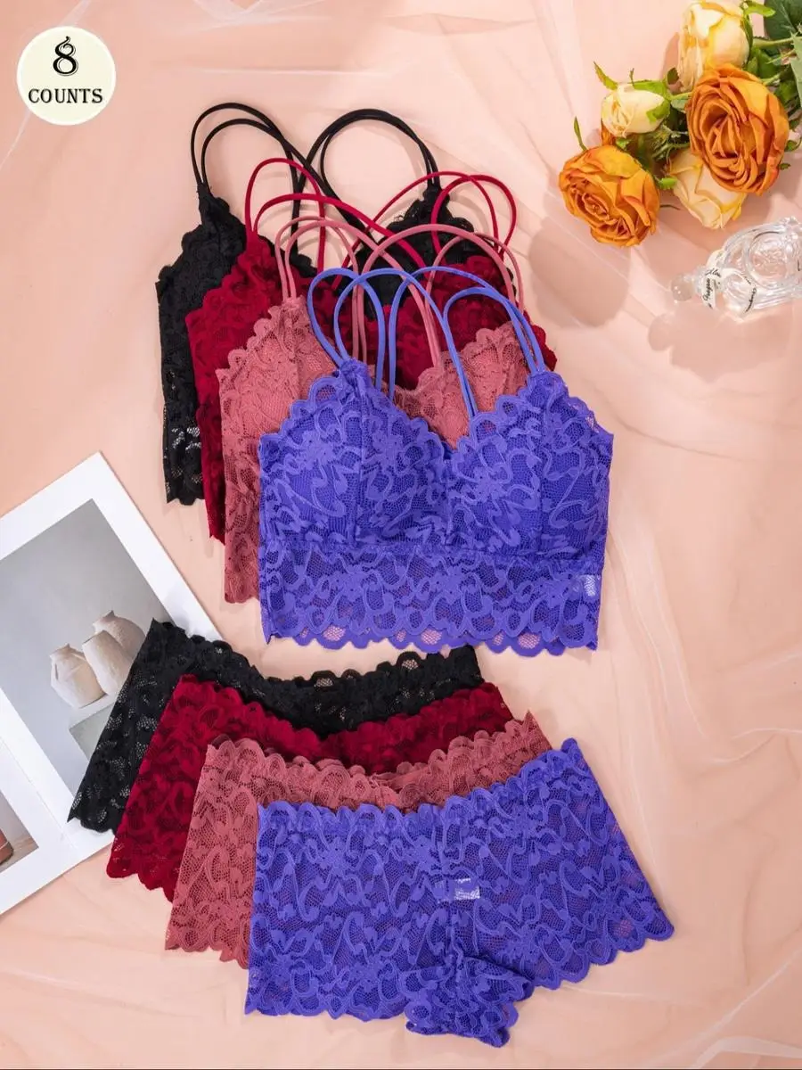 Cross-Border French-Style Bra Set, Sexy Backless Lace Trim, Wireless Bra and Panties Two-Piece Set — feature 2