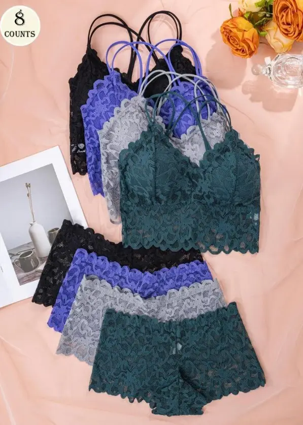 Cross-Border French-Style Bra Set, Sexy Backless Lace Trim, Wireless Bra and Panties Two-Piece Set — feature 3