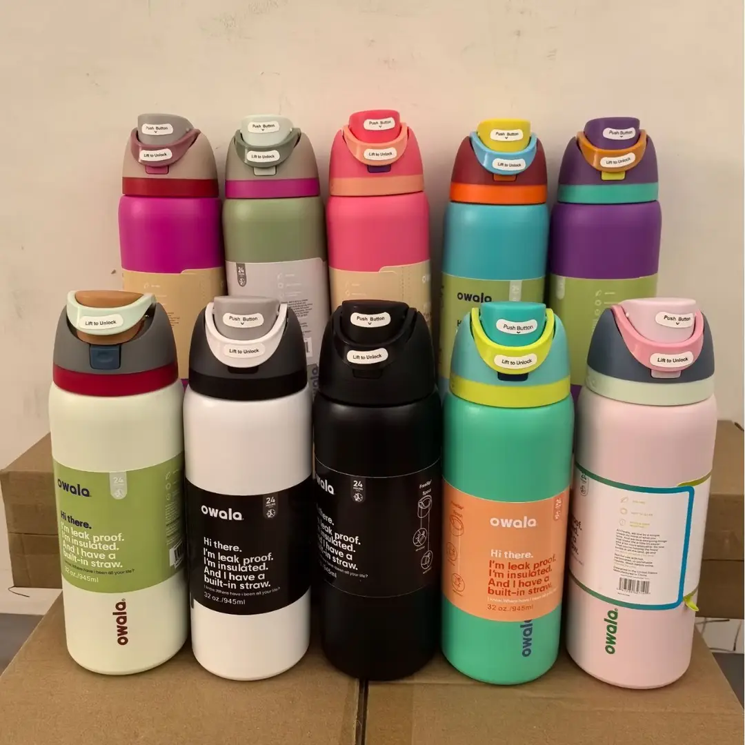 Owala Fashionable Dual-Drink Sports Water Bottle in Stock, 304 Stainless Steel Vacuum Insulated Cup, Portable Large-Capacity Fruit Cup