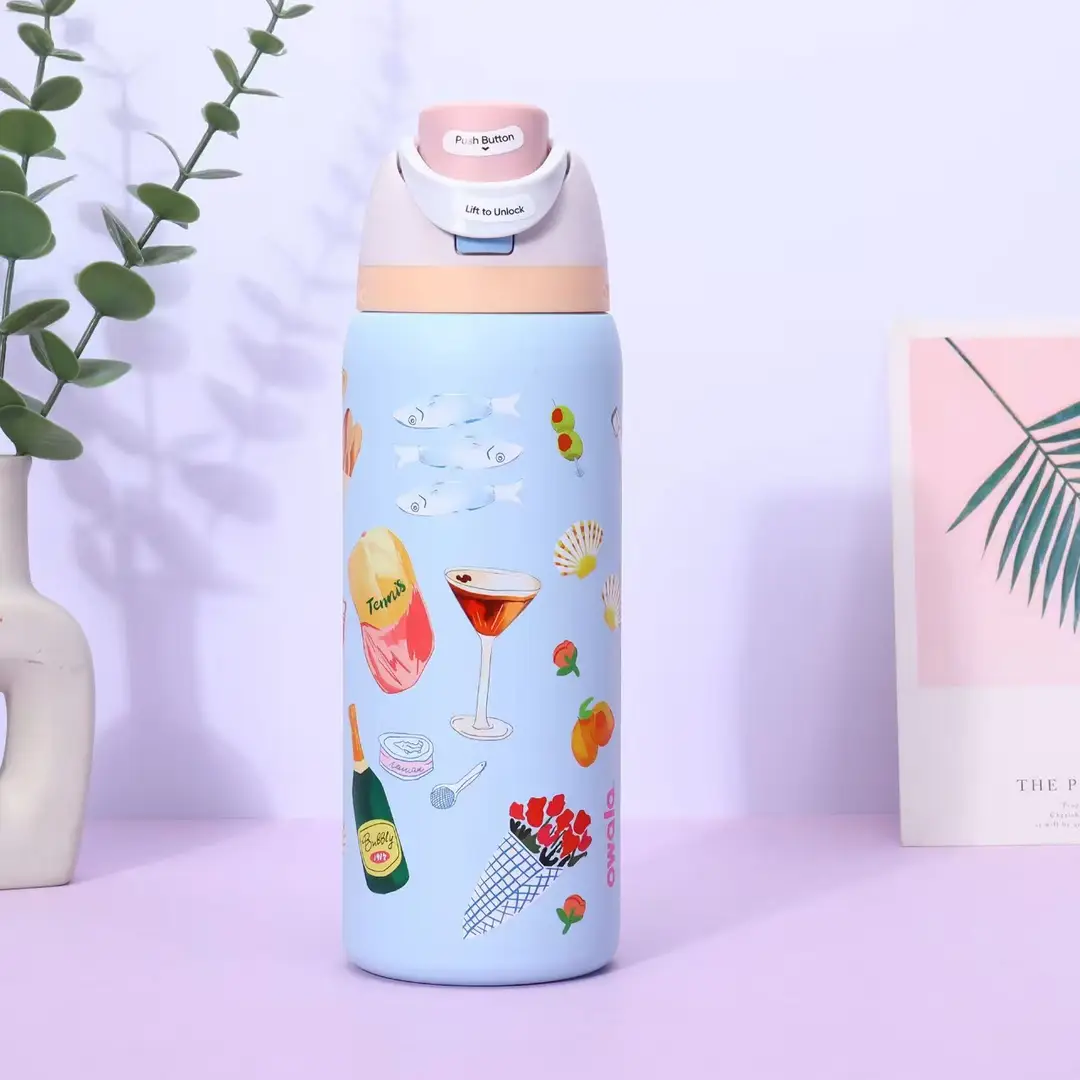 Owala Fashionable Dual-Drink Sports Water Bottle in Stock, 304 Stainless Steel Vacuum Insulated Cup, Portable Large-Capacity Fruit Cup