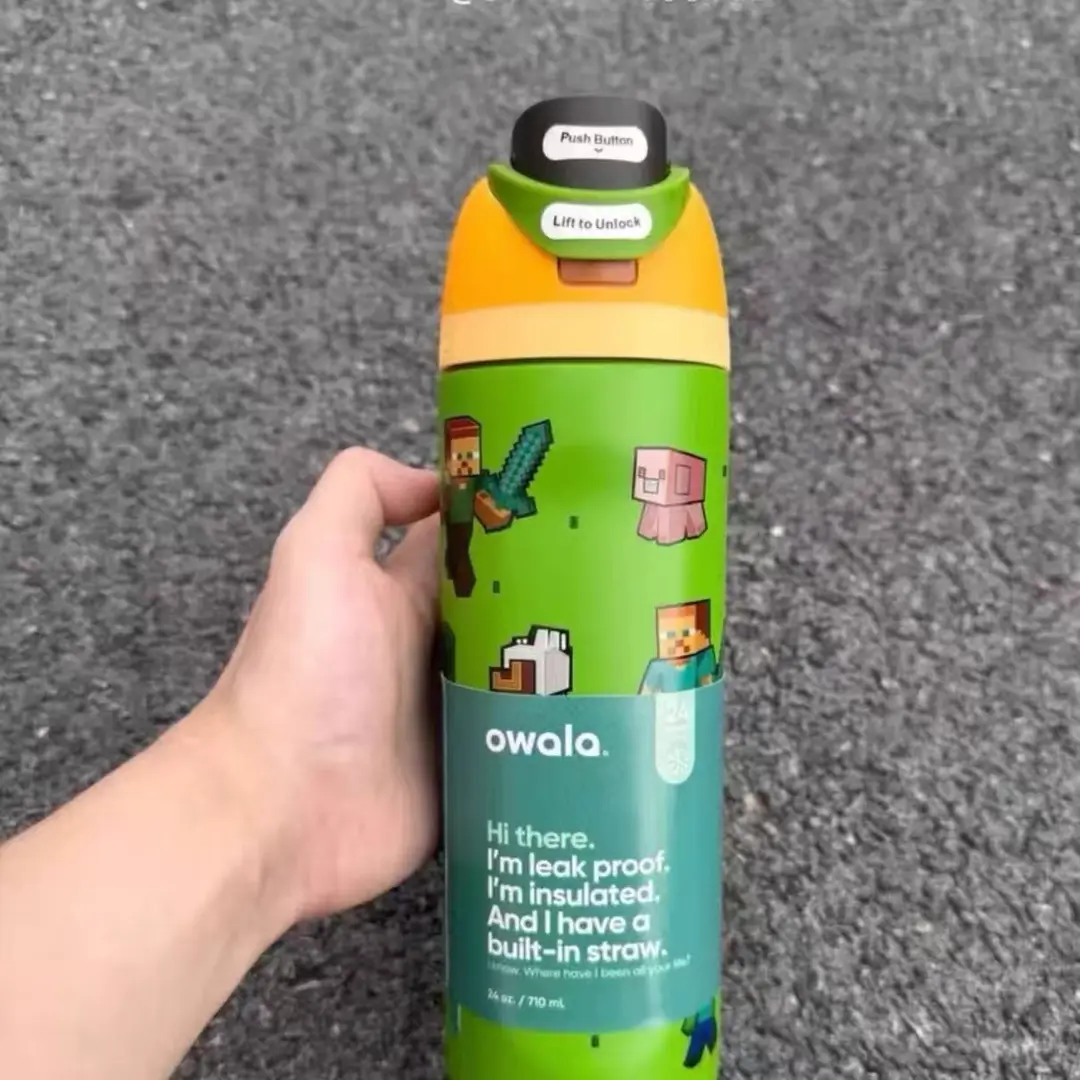 Owala Fashionable Dual-Drink Sports Water Bottle in Stock, 304 Stainless Steel Vacuum Insulated Cup, Portable Large-Capacity Fruit Cup