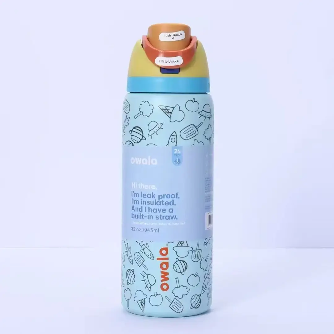 Owala Fashionable Dual-Drink Sports Water Bottle in Stock, 304 Stainless Steel Vacuum Insulated Cup, Portable Large-Capacity Fruit Cup