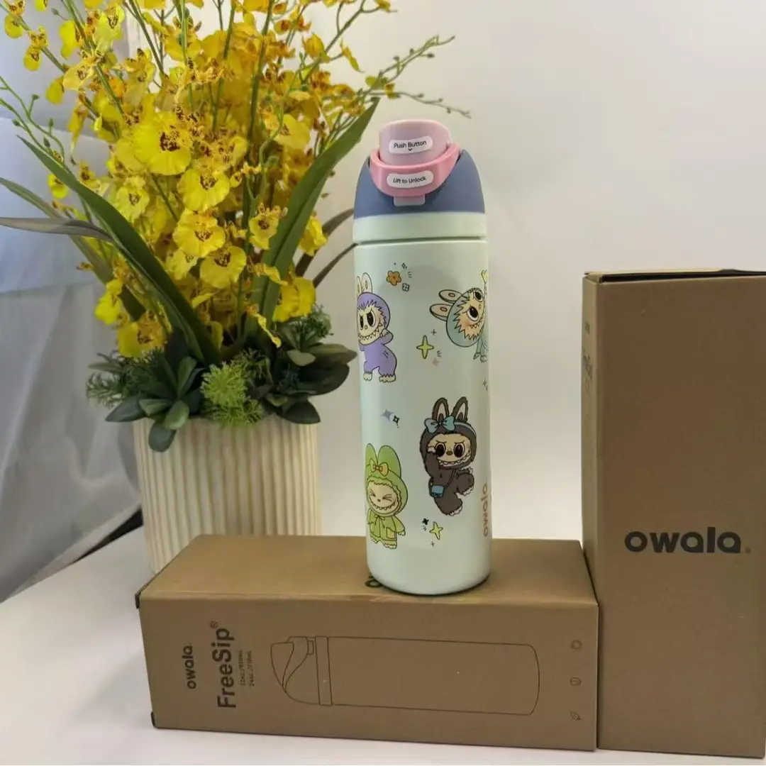Owala Fashionable Dual-Drink Sports Water Bottle in Stock, 304 Stainless Steel Vacuum Insulated Cup, Portable Large-Capacity Fruit Cup