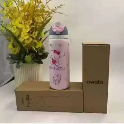 Owala Fashionable Dual-Drink Sports Water Bottle in Stock, 304 Stainless Steel Vacuum Insulated Cup, Portable Large-Capacity Fruit Cup