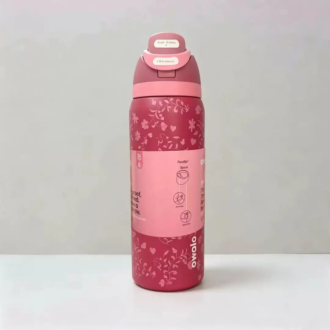 Owala Fashionable Dual-Drink Sports Water Bottle in Stock, 304 Stainless Steel Vacuum Insulated Cup, Portable Large-Capacity Fruit Cup
