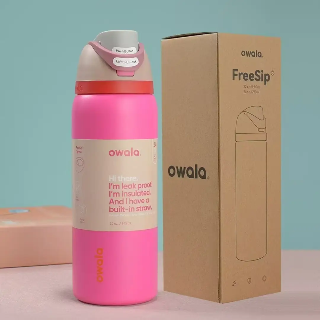Owala Fashionable Dual-Drink Sports Water Bottle in Stock, 304 Stainless Steel Vacuum Insulated Cup, Portable Large-Capacity Fruit Cup