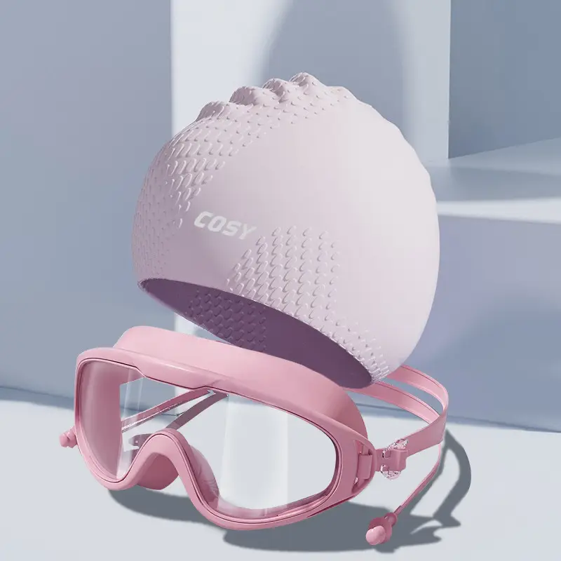 New Style Swimming Cap for Women with Long Hair, Waterproof and Non-Tightening, Men's Silicone Enlarged Professional Swimming Cap and Goggles Set