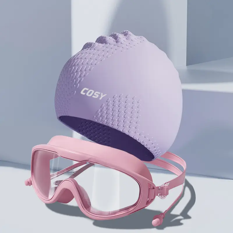 New Style Swimming Cap for Women with Long Hair, Waterproof and Non-Tightening, Men's Silicone Enlarged Professional Swimming Cap and Goggles Set