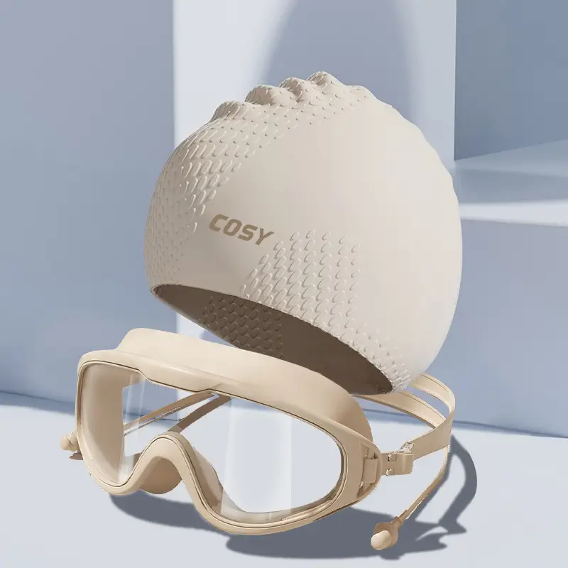 New Style Swimming Cap for Women with Long Hair, Waterproof and Non-Tightening, Men's Silicone Enlarged Professional Swimming Cap and Goggles Set