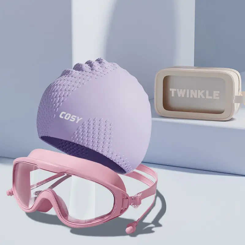 New Style Swimming Cap for Women with Long Hair, Waterproof and Non-Tightening, Men's Silicone Enlarged Professional Swimming Cap and Goggles Set