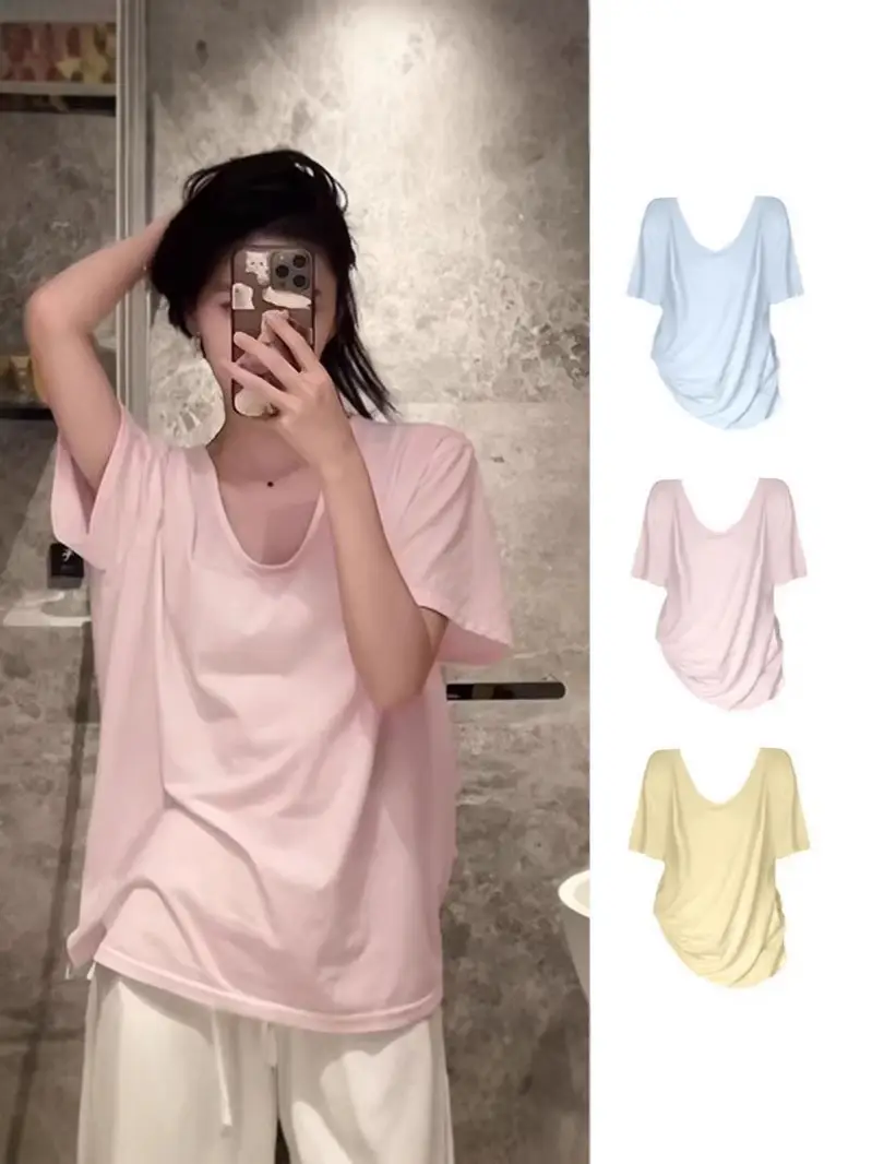 Plus-Size Casual Short-Sleeve Loose T-Shirt for Women, 2026 New Summer V-Neck T-Shirt for Curvy Women, Conceals Body Shape and Makes You Look Slimmer