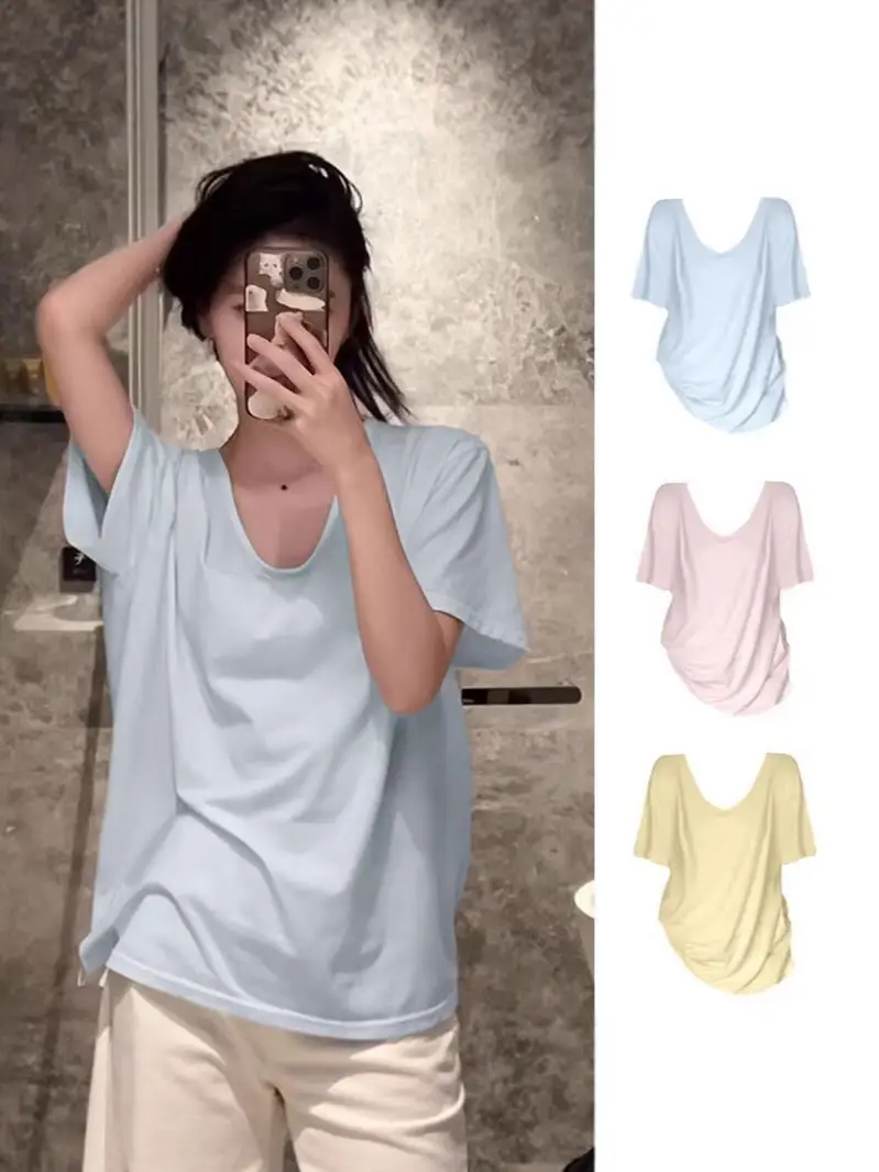 Plus-Size Casual Short-Sleeve Loose T-Shirt for Women, 2026 New Summer V-Neck T-Shirt for Curvy Women, Conceals Body Shape and Makes You Look Slimmer