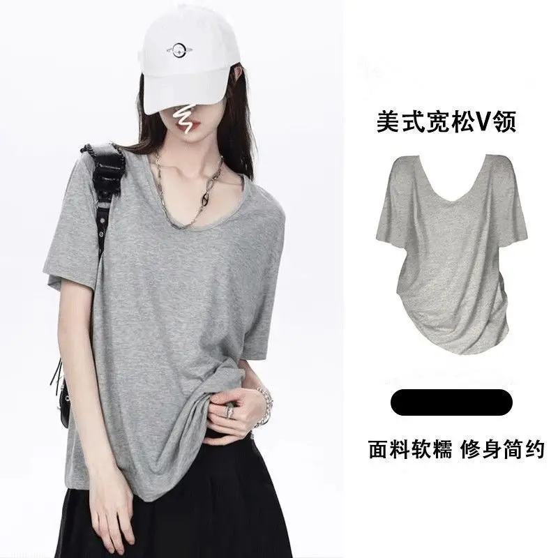 Plus-Size Casual Short-Sleeve Loose T-Shirt for Women, 2026 New Summer V-Neck T-Shirt for Curvy Women, Conceals Body Shape and Makes You Look Slimmer — feature 13