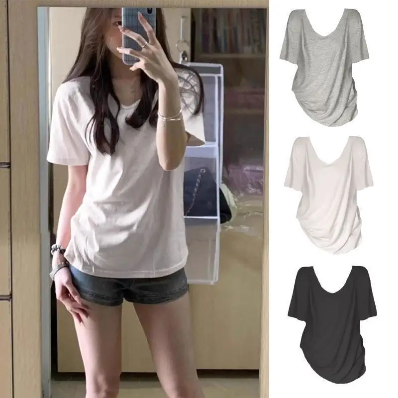 Plus-Size Casual Short-Sleeve Loose T-Shirt for Women, 2026 New Summer V-Neck T-Shirt for Curvy Women, Conceals Body Shape and Makes You Look Slimmer — feature 5