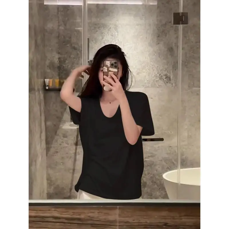 Plus-Size Casual Short-Sleeve Loose T-Shirt for Women, 2026 New Summer V-Neck T-Shirt for Curvy Women, Conceals Body Shape and Makes You Look Slimmer — feature 7