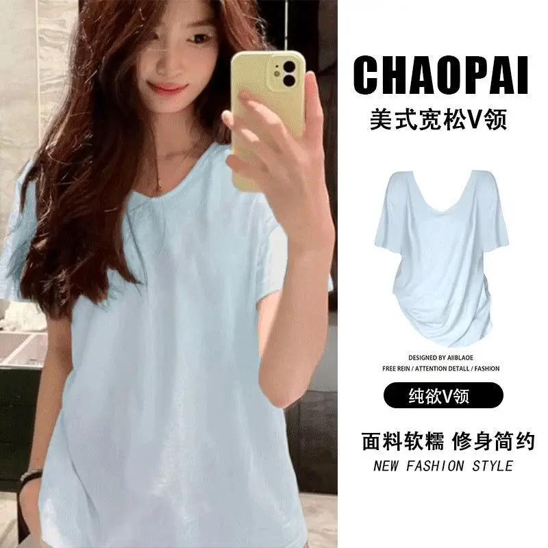 Plus-Size Casual Short-Sleeve Loose T-Shirt for Women, 2026 New Summer V-Neck T-Shirt for Curvy Women, Conceals Body Shape and Makes You Look Slimmer — feature 8