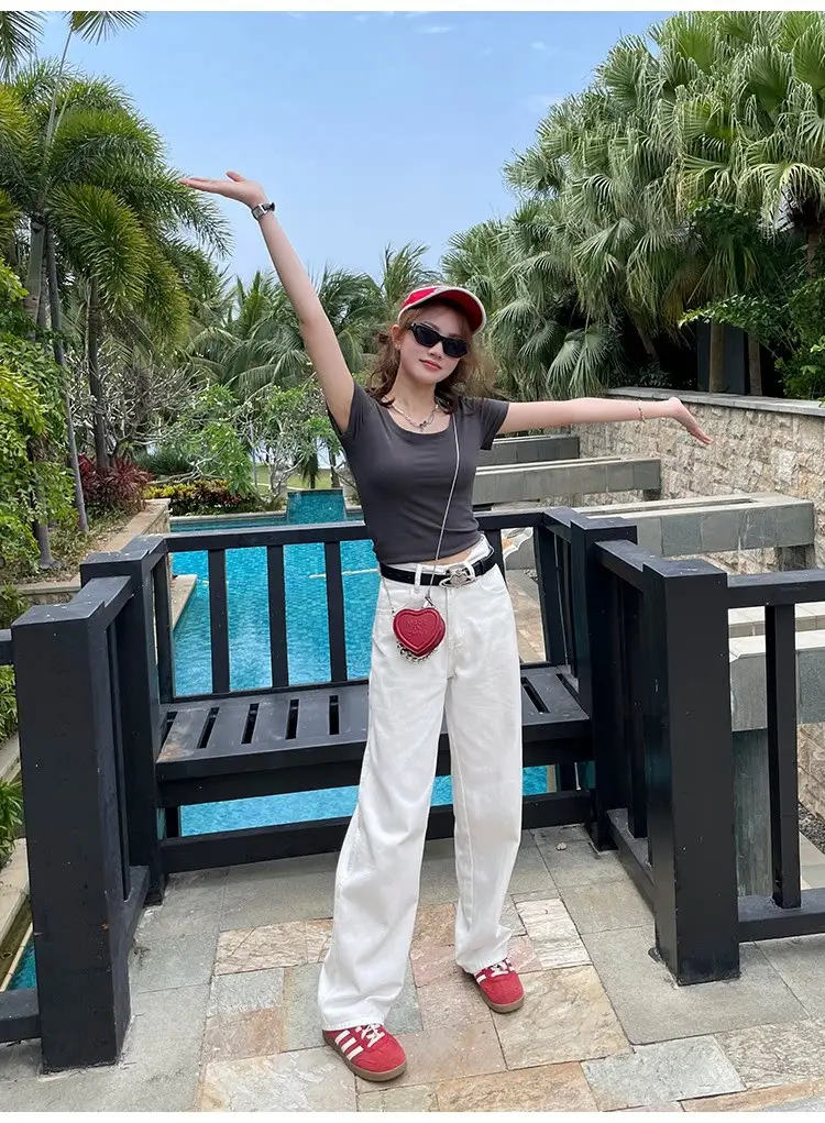 Pure Cotton U-Neck Short-Sleeve T-Shirt for Women, Summer Sweet and Spicy Dopamine Style, Slim Fit Low Round Neck, Clavicle-Exposing Short Top — feature 23