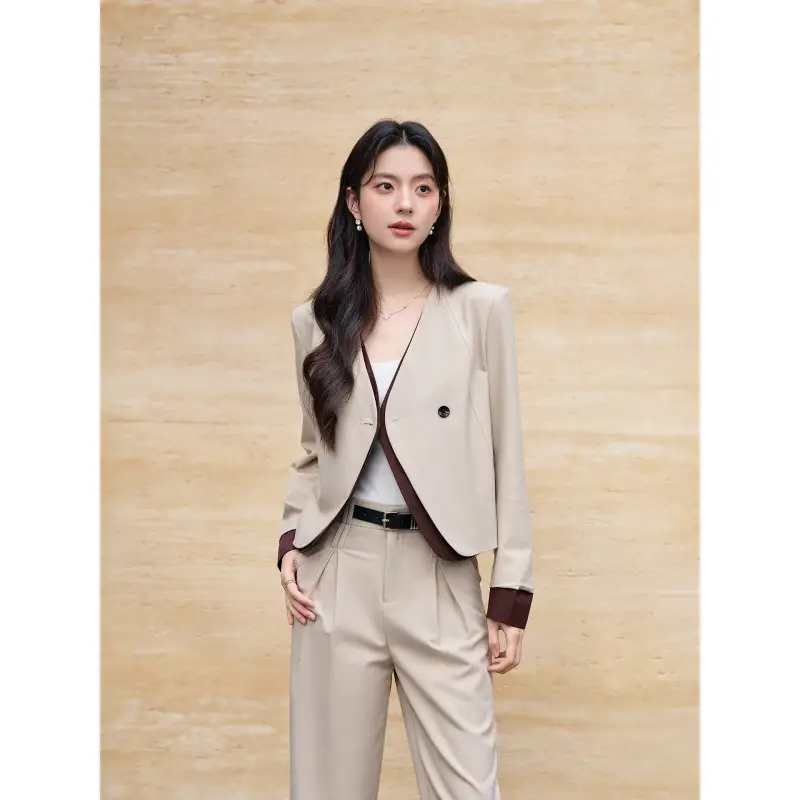 Korean Fashion Style Chanel-Inspired Blazer for Women, New Spring and Autumn Season, Elegant Socialite Style, Patchwork Wide-Leg Pants Suit