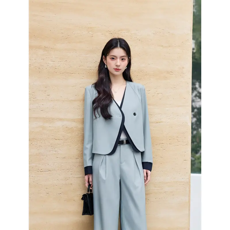 Korean Fashion Style Chanel-Inspired Blazer for Women, New Spring and Autumn Season, Elegant Socialite Style, Patchwork Wide-Leg Pants Suit