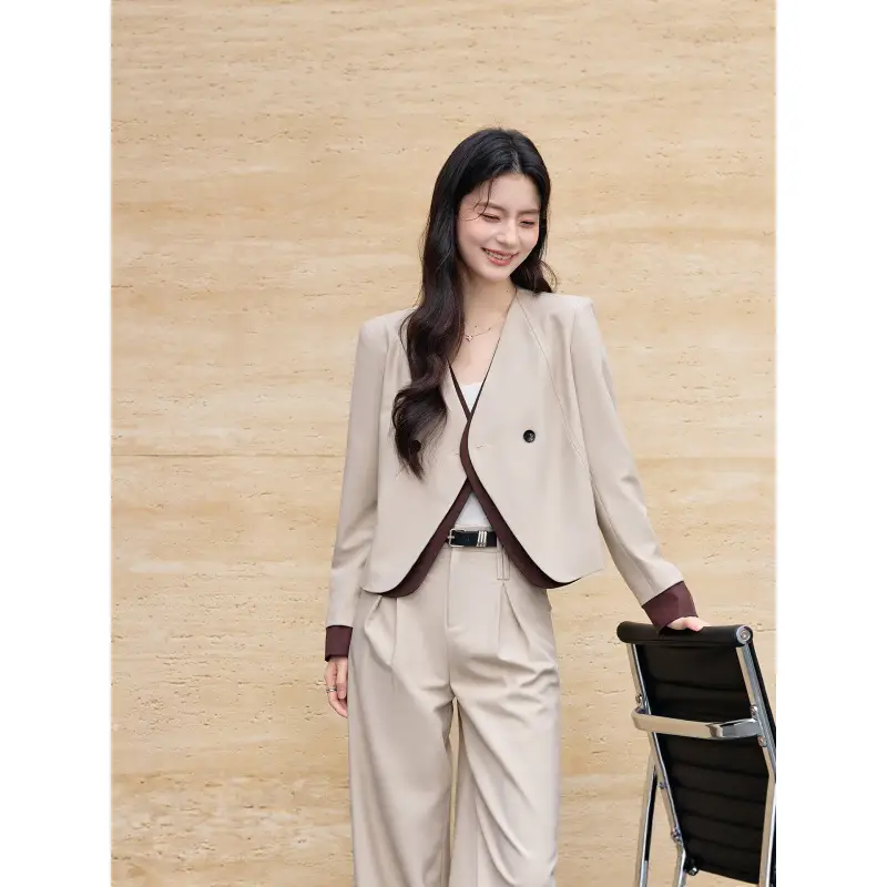 Korean Fashion Style Chanel-Inspired Blazer for Women, New Spring and Autumn Season, Elegant Socialite Style, Patchwork Wide-Leg Pants Suit
