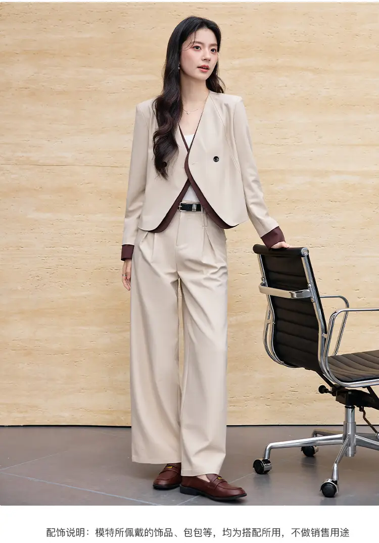 Korean Fashion Style Chanel-Inspired Blazer for Women, New Spring and Autumn Season, Elegant Socialite Style, Patchwork Wide-Leg Pants Suit — feature 14