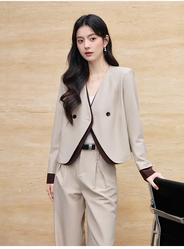 Korean Fashion Style Chanel-Inspired Blazer for Women, New Spring and Autumn Season, Elegant Socialite Style, Patchwork Wide-Leg Pants Suit — feature 15